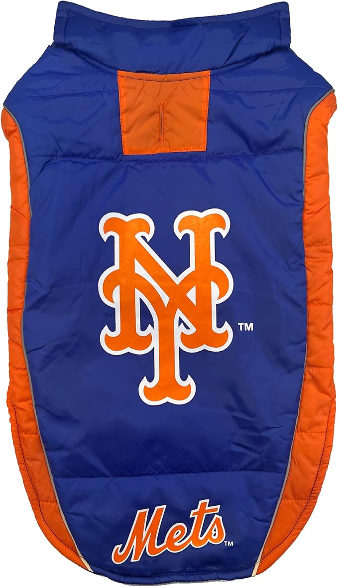 Pets First MLB New York Mets Puffer Vest for Dogs & Cats, Size Large. Warm, Cozy, and Waterproof Dog Coat, for Small and Large Dogs/Cats. Best MLB Licensed PET Warming Sports Jacket (MET-4081-LG)