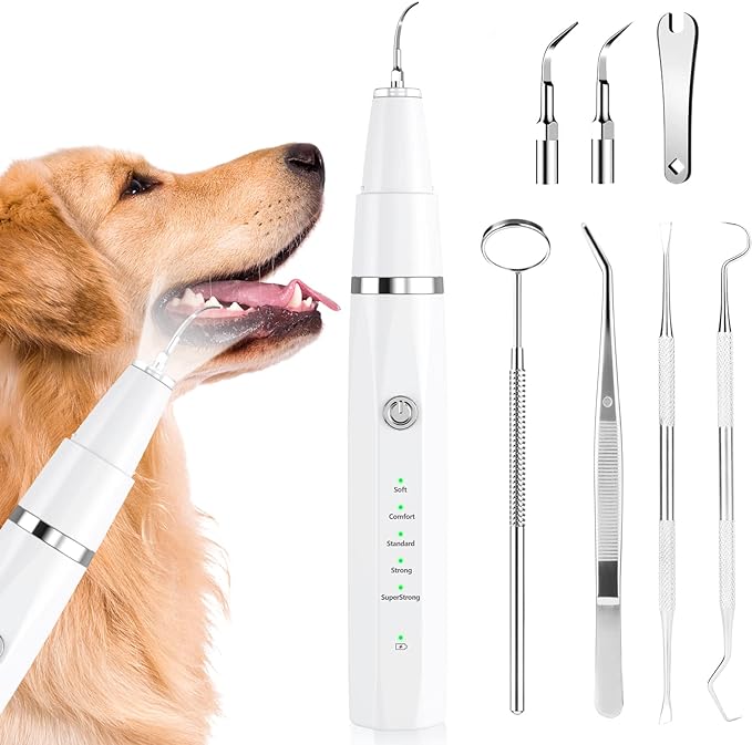 Dog Plaque Remover for Teeth,Pet Ultrasonic Tooth Cleaner,Teeth Cleaning Kit -Tartar Remover for Teeth Stains for Dogs and Cats (White)