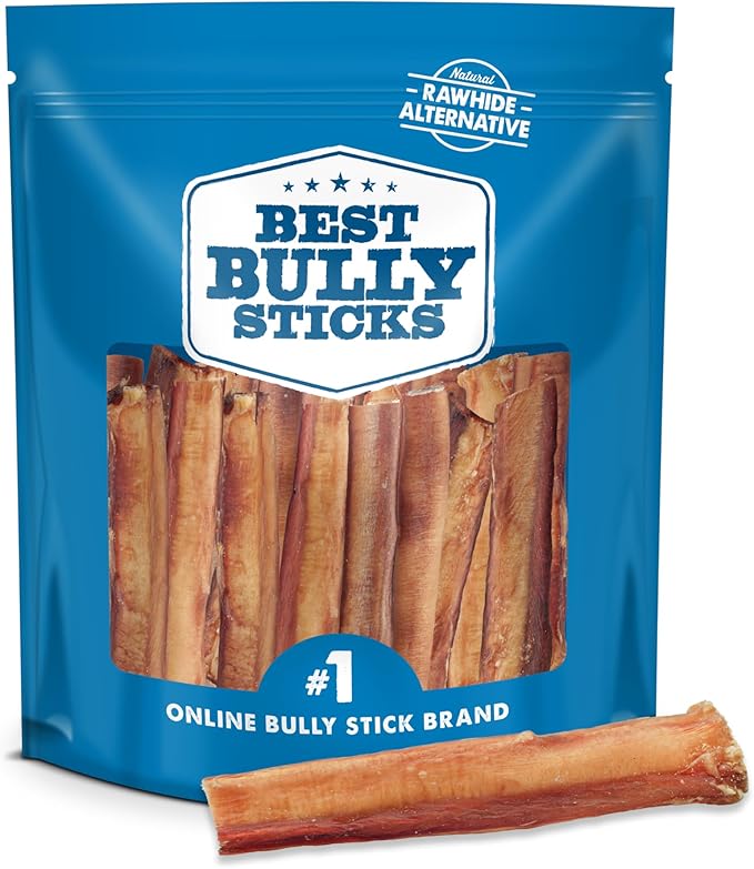 Best Bully Sticks All Natural 6 Inch Thick Bully Sticks for Large Dogs - 100% Free-Range Grass-Fed Beef - Single-Ingredient Grain & Rawhide Free Dog Chews - 18 Pack