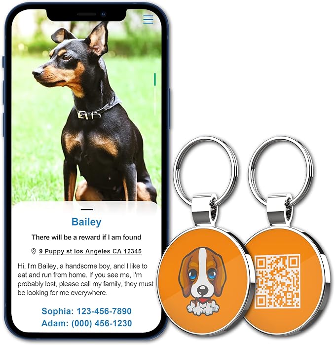 MYLUCKYTAG QR Code Pet ID Tags Dog Tags - Pet Online Profile - Scan QR Receive Instant Pet Location Alert Email
