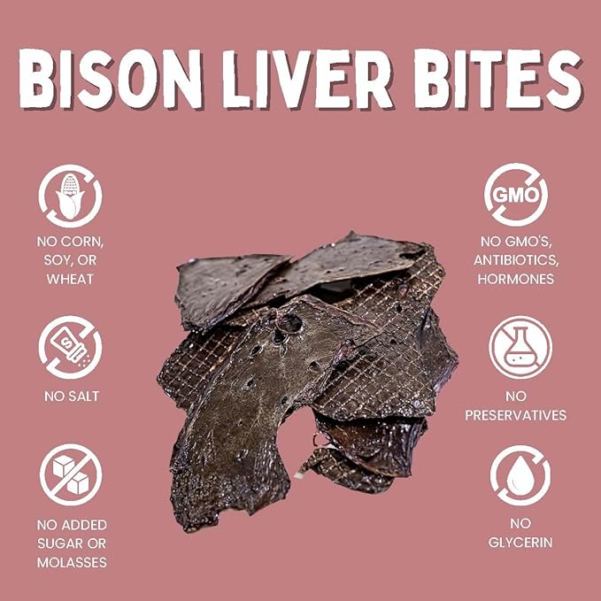 Winnie Lou Jerky Organic Jerky Dog Treats Made in The USA – Human Grade Dog Treats – Dog Jerky Treats – All Natural Dog Treats – Healthy Dog Treats (Bison Liver Bites) - 2 Pack