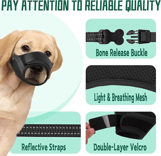 Dog Muzzle, Soft Muzzle for Medium Large Sized Dog to Anti and Prevent Biting Barking Chewing, Air Mesh Large No Barking Muzzle with Reflective & Adjustable Strap(Suitable for all dog sizes)