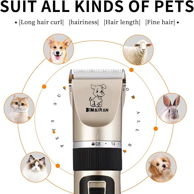 MAIRAN Dogs Pet Shaver Low Noise USB Charging Cordless Dog Grooming Kit Electric Pet Hair Trimmer Pet Hair Trimmer Large Medium and Small Dog and Cat Animal Shaver (Gold)
