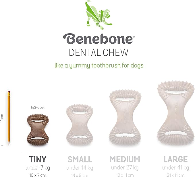 Benebone Tiny 2-Pack Dog Chew Toys, Made in USA, Real Bacon Flavor, Small
