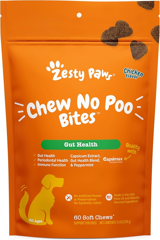 Zesty Paws Chew No Poo Bites for Dogs - Stool Eating Deterrent Soft Chews for Dogs - Gut, Periodontal & Immune System Support - Premium DE111 Bacillus subtilis Probiotic Chicken - 60 Count