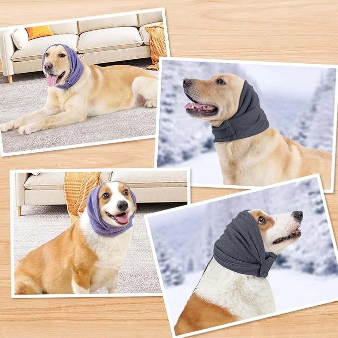 Dog Ear Cover for Anxiety Relief, Dog Ear Muffs, Dog Calming Hoodie Head Cover Sleeves with Velcro, Pet Cats and Dogs Ear Protector, and Bathing Warm Winter Dog Ear Scarf(Purple, S)