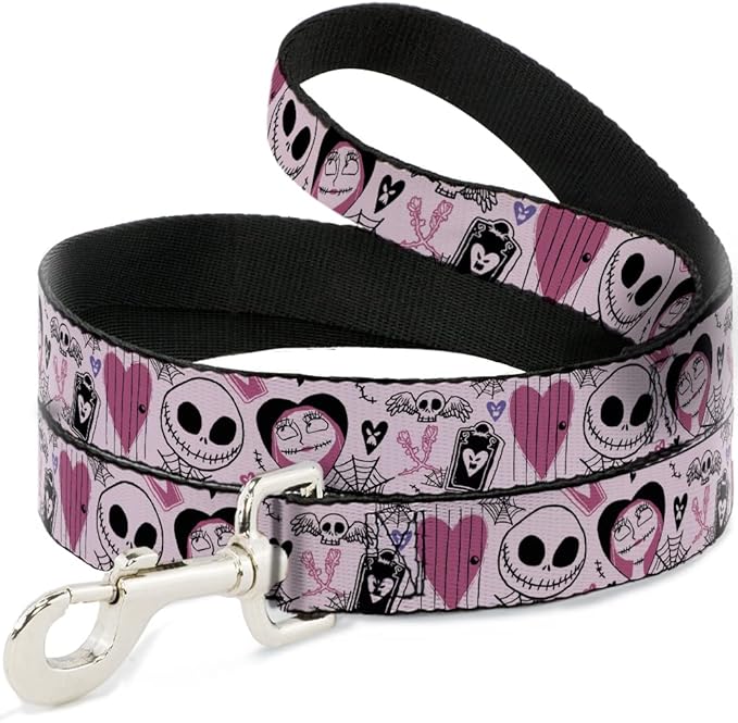 Disney Pet Leash, Dog Leash, The Nightmare Before Christmas Jack and Sally Doodles Pink, 4 Feet Long 1.0 Inch Wide