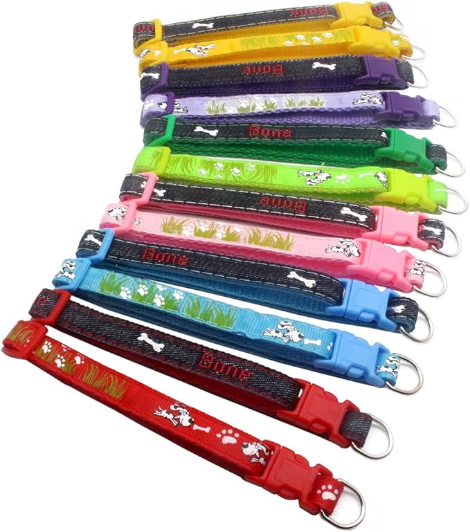 YOY 12 pcs/Set Soft Nylon Puppy Whelping ID Collars - Adjustable Reusable Washable Baby Dog ID Bands Pet Identification for Breeders, Neck 8" - 13"