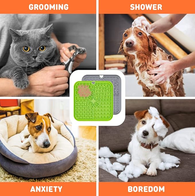 2 Durable Dog Lick Mat w Strong Suction Cups + Collapsible Bowl Bundle | Licking Pad w 4 Different Patterns for Anxious & Bored Pets | Cat Slow Feeder for Peanut Butter & Frozen Treats