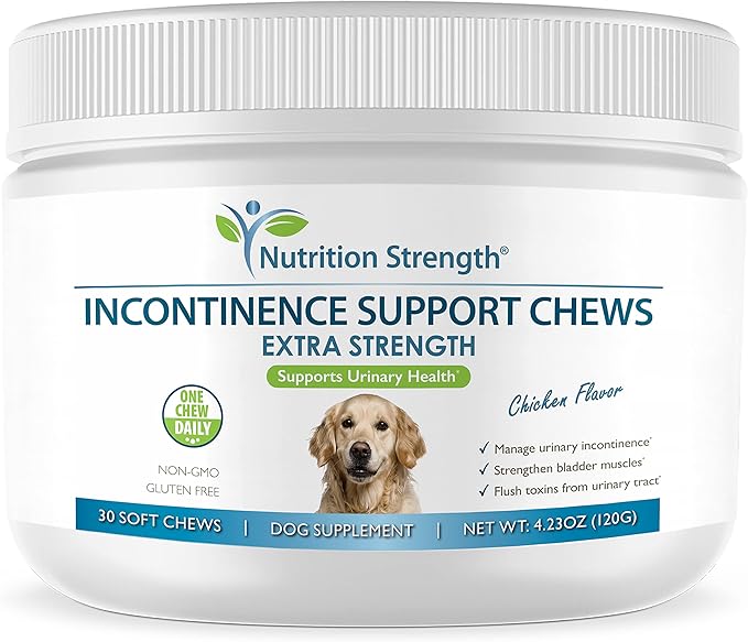 Dog Incontinence Support, Extra Strength Supplement for Dog Bladder Health, Organic Support for Dogs Leaking Urine, Promotes Dog Bladder Control, 30 Soft Chews