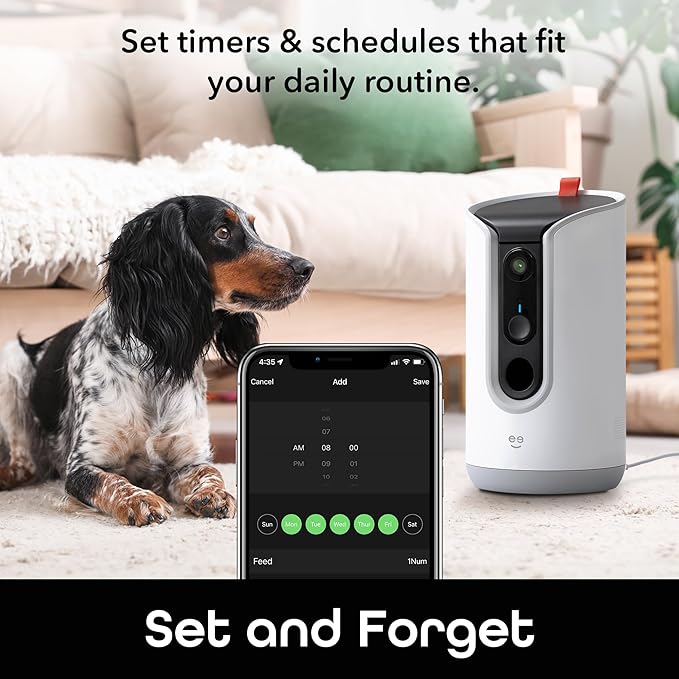 Geeni Pet Treat Dispenser with Camera - 2K HD WiFi Enabled, Dog and Cat Automatic Smart Feeder, Two-Way Audio, Night Vision, Auto-Follow, Remote Access with App, Alexa and Google Compatible, White