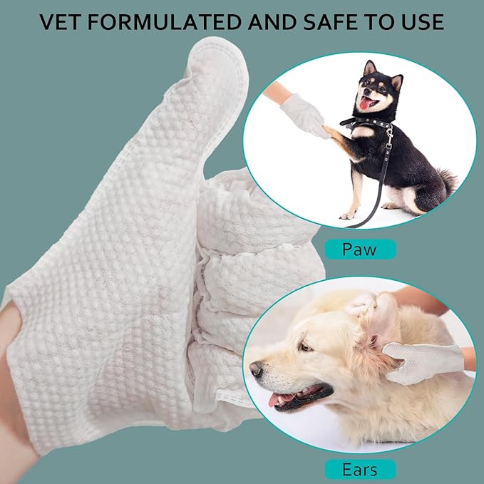 48 Pack Cleaning Glove for Dogs Cats and Pets Bathing Wipes Dry Cleaning Gloves Grooming Wipes Grooming for Dog and Cat Daily Care and Traveling