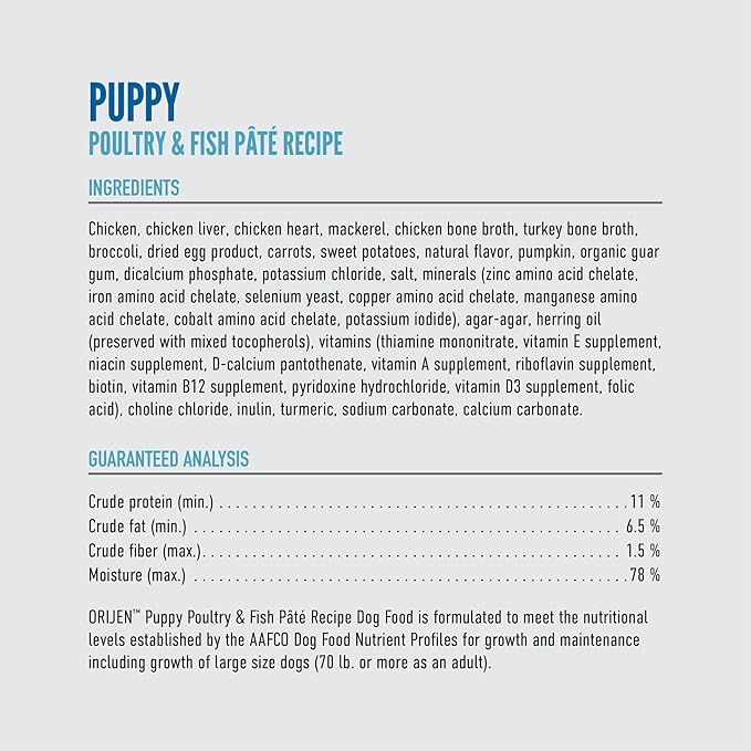 ORIJEN Puppy Poultry & Fish Pate Recipe Wet Dog Food, Pate Dog Food for Puppies, WholePrey Ingredients, 12.8oz (Case of 12)
