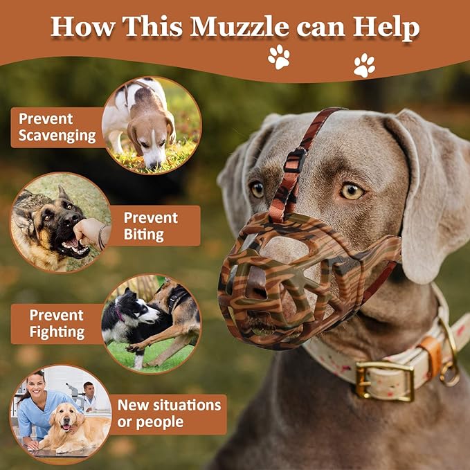 Dog Muzzle, Printed Basket Muzzle for Small Medium Large Dogs Dachshund, Beagle, German Shepherd, Breathable Pet Muzzles to Prevent Biting Chewing Scavenging, Allows Panting and Drinking