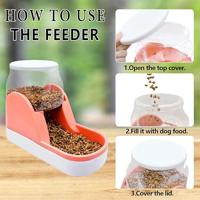 kathson Automatic Dog Food Feeder Gravity Cat Food Dispenser Large Capacity Pet Self Feeding Station Bowl Dish for Small and Medium Dogs Cats,1 Gallon,Pink