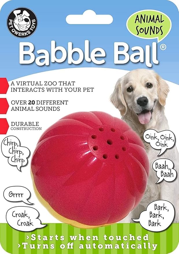 Pet Qwerks Animal Sounds Babble Ball - Interactive Chew Dog Toy - Large