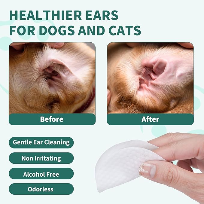 Pet Ear Wipes for Dogs Cats, 200Pcs Pet Ear Cleaner Wipes for Dogs Cats Gently Remove Ear Wax, Dirt Debris - Cleanse, Soothe & Deodorize -Dog Cat Ear Cleaning Wipes Relieve Ear Itching & Inflammation