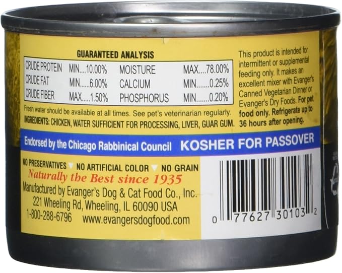 Evanger's Grain-Free 100% Chicken Dog/Cat Canned Food, 24-Pack of 6-Oz cans