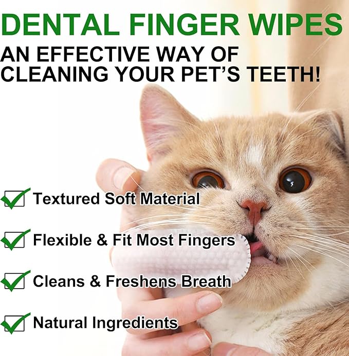 50Pcs Teeth Cleaning Wipes for Dogs & Cats, Dog Breath Freshener Dental Finger Wipes, Dog Dental Care Wipes Helps Wipe Away Plaque & Tartar - Freshens Breath, No-Rinse Dog Finger Toothbrush