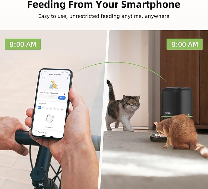 Automatic Cat Feeder WiFi - Easy to Clean 2L/4L WiFi Automatic Cat Feeder for Remote Feeding, Cat Food Dispenser with Lock Feature and Suitable Portion Size, Only 2.4GHz