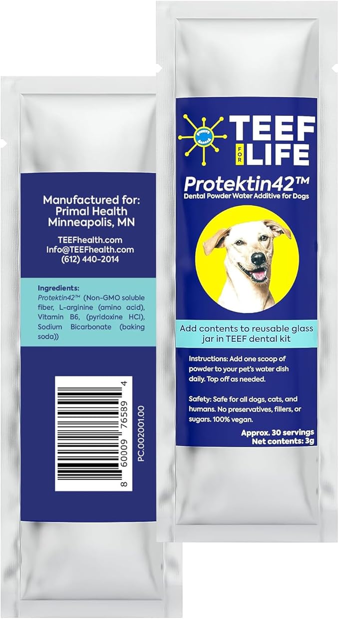 for Life Protektin42 Plant-Derived Dental Water Additive for Dogs, Daily Dental Care, Clinically-Proven Formula Naturally Fights Plaque and Tartar, Refill Packet with 30 Servings
