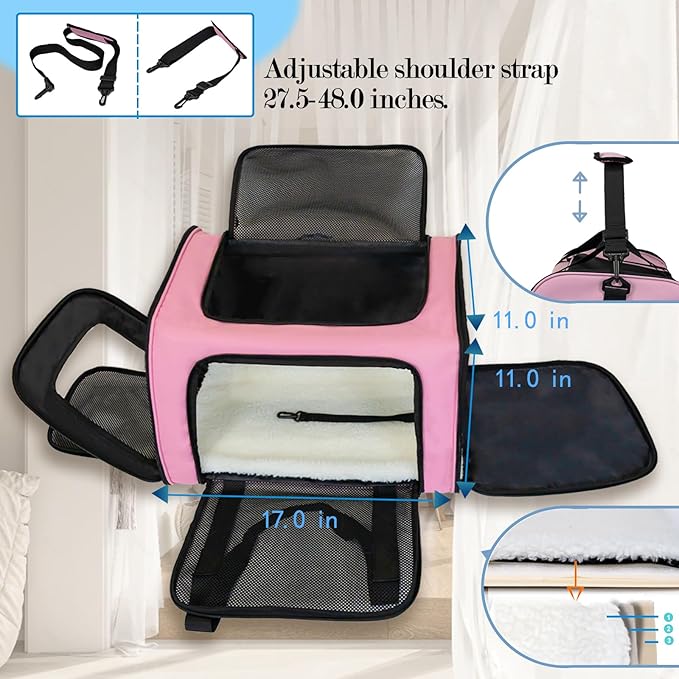 Dog Cat Carrier Pet Carriers for Small Medium Large Cats Dogs Carrier Soft Sided Small Puppy Dog Carrier Portable Foldable Airline Approved Dog Cat Travel Carrier Pink Medium