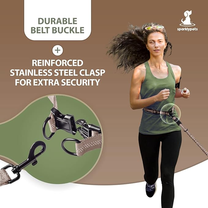 SparklyPets Hands Free Double Dog Leash – Dual Dog Leash for Medium and Large Dogs – Dog Leash for 2 Dogs with Padded Handles, Reflective Stitches, No Pull, Tangle Free (Brown, for 2 Dogs)