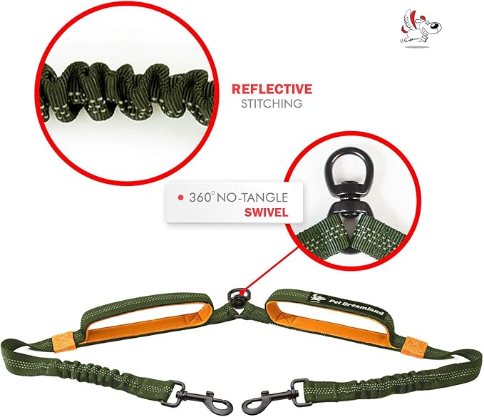Exquisite Two Dog Leash Splitter | Double Dog Leash for Large Dogs Heavy Duty | No Tangle 2 Dog Leash Coupler | Dual Dog Leash Attachment | Retractable Dual Leashes for 2 Dogs
