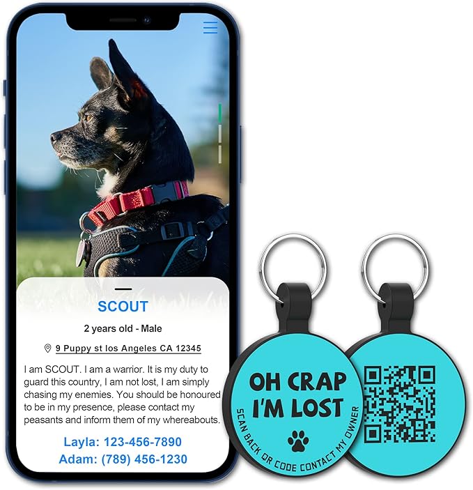 MYLUCKYTAG Silent Silicone QR Code Pet ID Tags Dog Tags - Pet Online Profile - Scan QR Receive Instant Pet Location Alert Email