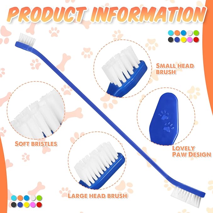 100 Pieces Dog Tooth Brush Pet Toothbrush Soft Grooming Dogs Toothbrush Dog Double Sided Toothbrush Long Handle Tooth Brush for Puppy Pet Large and Small Teeth Cleaning Dental Oral Care, 10 Colors