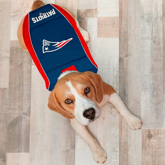 NFL New England Patriots Puffer Vest for Dogs & Cats, Size Large. Warm, Cozy, and Waterproof Dog Coat, for Small and Large Dogs/Cats. Best NFL Licensed PET Warming Sports Jacket
