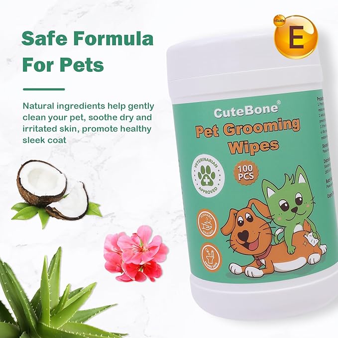CuteBone Pet Grooming Wipes - Hypoallergenic&Deodorizing Flushable Anal Gland Wipes for Dogs, Relieve Inflammation&Itching, Cleans Paws & Butt, Puppy Wipes 100 Count