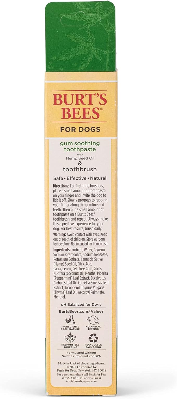 Burt's Bees for Pets Care+ Oral Care Kit, Gum Soothing Dog Toothpaste with Hemp Seed Oil and Bamboo Dog Toothbrush - Dog Tooth Brushing Kit for Dog Dental Care from Burt's Bees