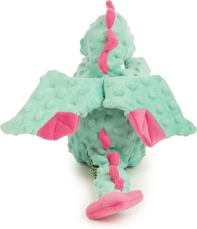 goDog Dragons with Chew Guard Technology Durable Plush Squeaker Dog Toy, Large, Seafoam, Plush Dog Toy