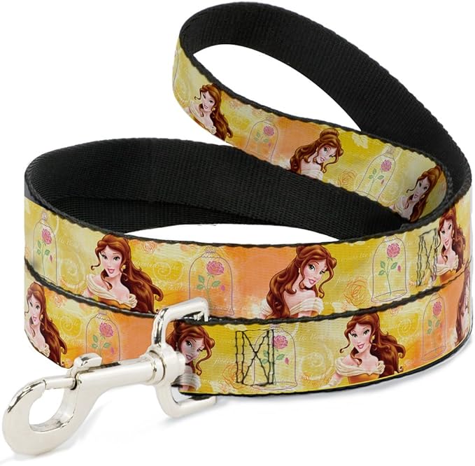 Buckle-Down Dog Leash Belle Poses Enchanted Rose Story Script Yellow Pinks 4 Feet Long 0.5 Inch Wide, Multicolor (DL-WDY140-N)