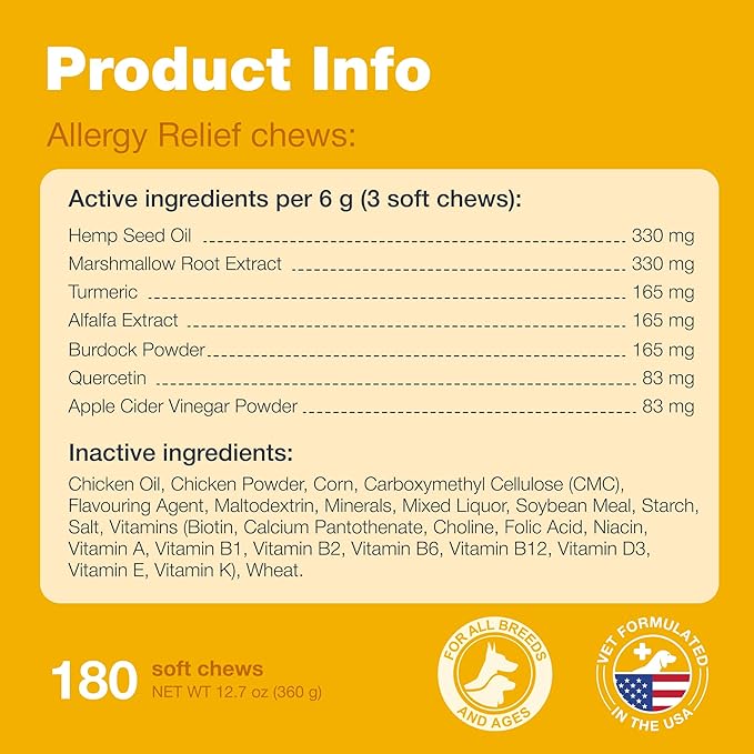 Dog Allergy Relief Chews - Allergy Relief for Dogs Itching- Anti Itch for Dogs - Itchy Skin & Seasonal Allergies Relief - Hot Spot Treats with Probiotics, Apple Cider Vinegar - Dog Itch Relief