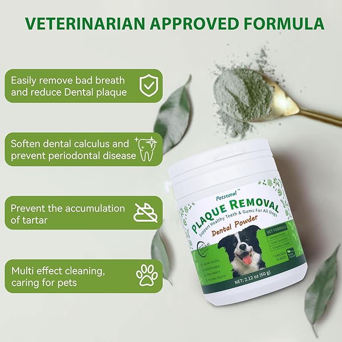 Multi-Pack Natural Dog Dental Powder, Dog Dental Care - Plaque Remover and Bad Breath Treatment, Healthy Gums & Fresh Breath for All Dogs and Cats (2-Pack)
