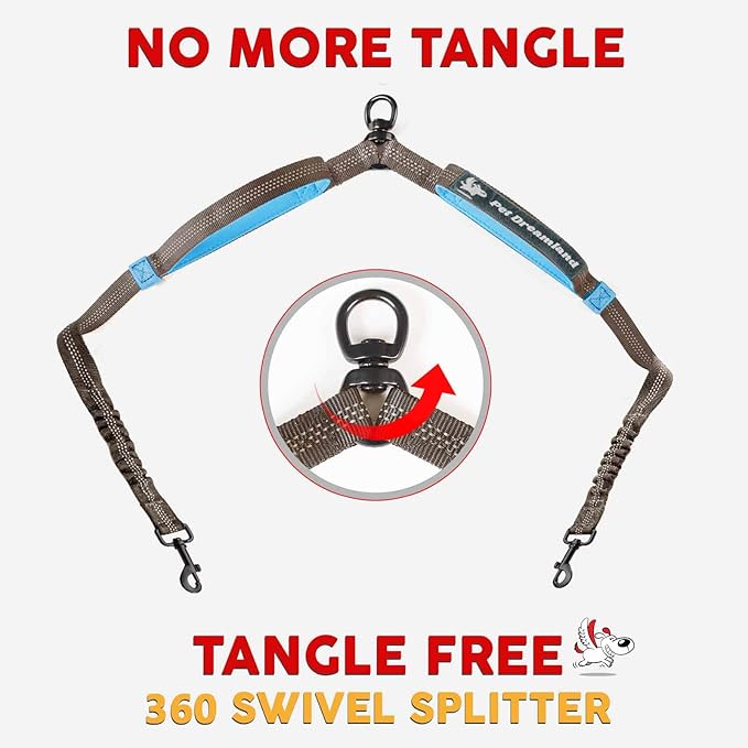 Exquisite Two Dog Leash Splitter | Double Dog Leash for Large Dogs Heavy Duty | No Tangle 2 Dog Leash Coupler | Dual Dog Leash Attachment | Retractable Dual Leashes for 2 Dogs