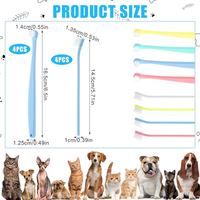 8pcs Dog Toothbrush, 2 Styles Soft Bristle Small Cat Toothbrush Micro Head Kitten Teeth Cleaning Brush Dental Care Supplies for Tiny Puppy Kitty Reduce Plaque Tartar Formation & Bad Breath
