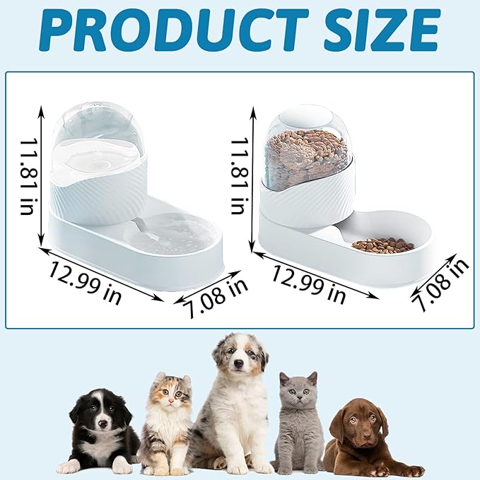 BNOSDM 2 Pcs Gravity Dog Feeder and Water Dispenser, Automatic Dog Cat Food and Water Dispenser Set, Large 3.5 L Pet Self Feeder Station for Indoor Small and Medium Sized Dog, Cats (White)