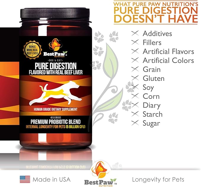 Dog & Cat Premium Probiotic Prebiotic & Digestive Enzymes 5 Billion CFU Organic Turmeric Coconut Oil Pure Pumpkin & Kelp for Healthy Bowels Gut & UTIs