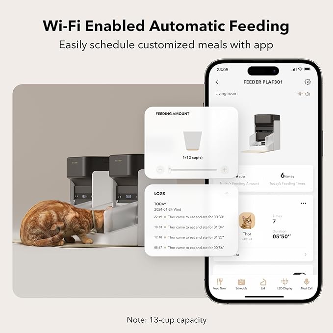 PETLIBRO 2 Packs RFID Automatic Cat Feeders, 5G Wi-Fi 2 Packs Automatic Pet Feeders, 3L 2 Auto Cat Feeders with Light Collar Tag, Tag Activated 2 Automatic Cat Food Dispensers 1-10 Meals Control