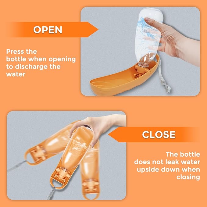 2Pack Dog Water Bottle, 19oz Collapsible Dog Travel Water Bottle, Portable Dog Water Dispenser with Foldable Drinking Cup Bowl for Walking, Hiking, Lightweight, Leak-Proof, BPA Free, Orange