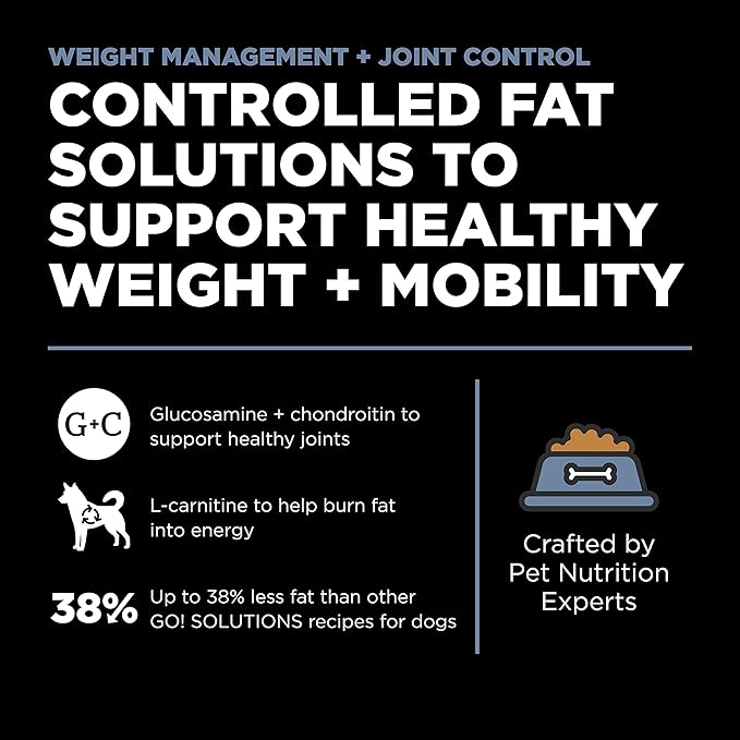 GO! SOLUTIONS Weight Management + Joint Care Grain-Free Chicken Recipe for Dogs, 12 lb Bag - Healthy Weight Dog Food for Adult + Senior Dogs