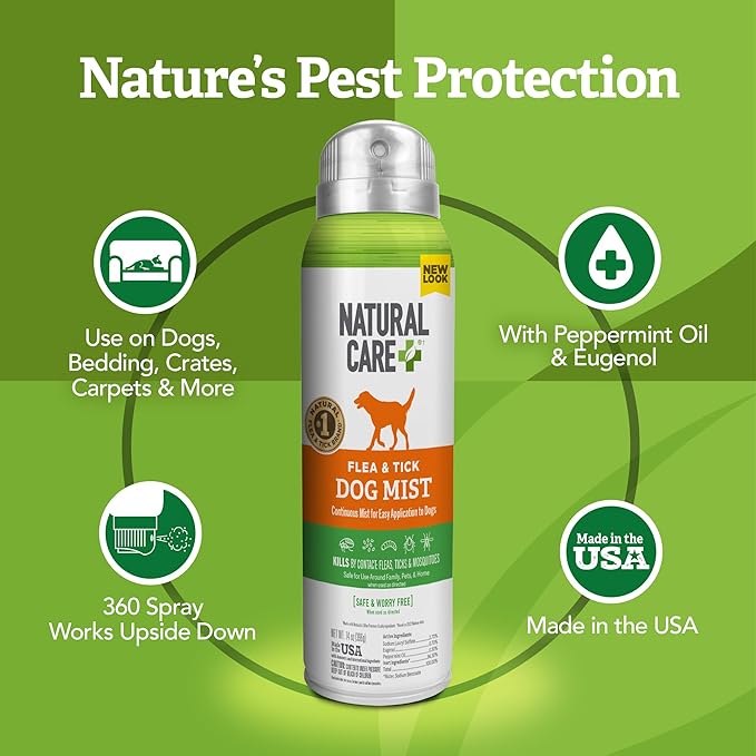 Flea and Tick Spray for Dogs and Cats - Flea & Tick Treatment for Dogs and Cats - Flea & Tick Killer with Certified Natural Oils - 14 Ounces