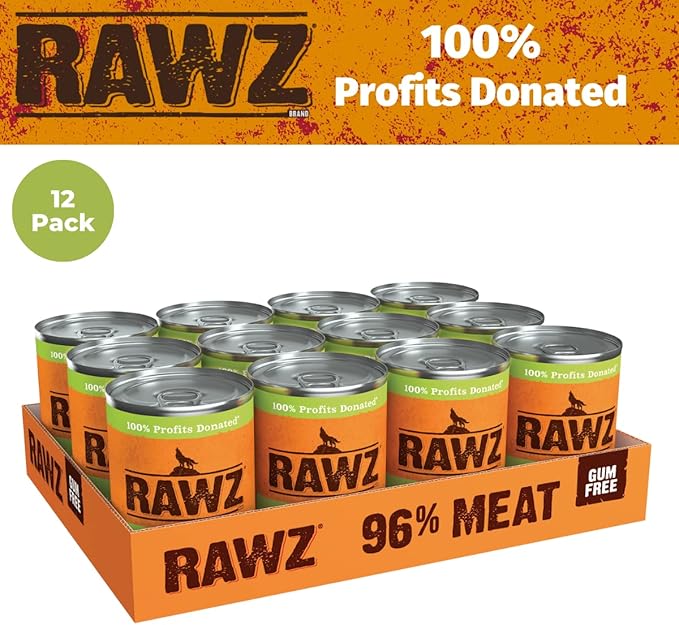 Rawz 96% Meat Canned Wet Food for Dogs 12 Pack/ 12.5 oz. Cans (Chicken/Chicken Liver)