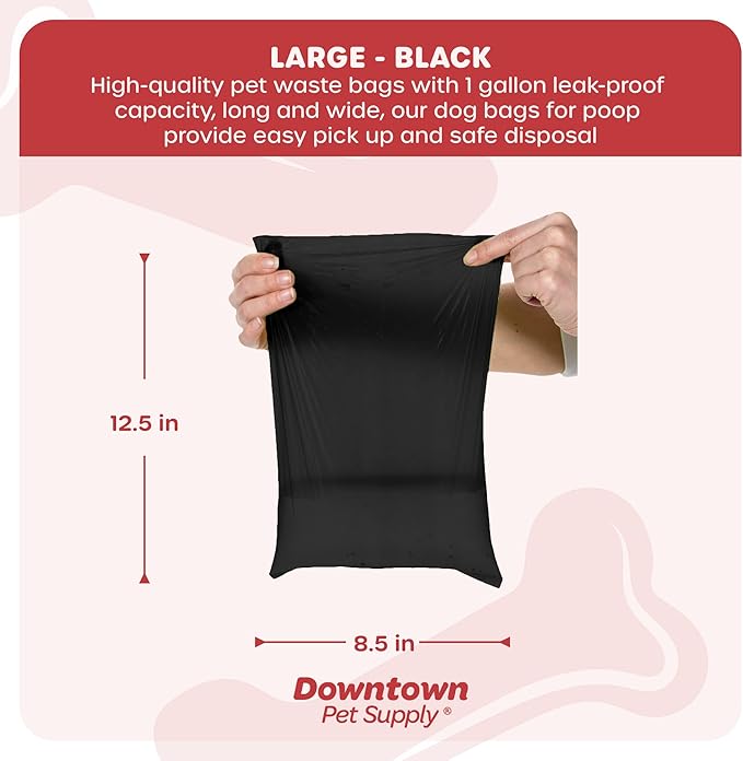 Downtown Pet Supply 500 Count Dog Poop Bags Refills with Leash Clip and Bone Bag Dispenser, Black - Dog Waste Bags Unscented and Leak-Proof with Dog Poop Bag Dispenser - 12.5 x 8.5"