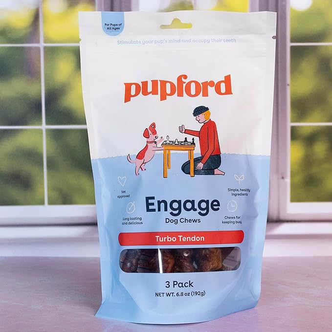 Pupford Beef Tendon Chews for Dogs | Cleans Teeth, Teaches Proper Chewing & Contains Glucosamine to Help Joints | Extra Thick, Long-Lasting, Natural Ingredients, Low Calorie (Turbo, 5 Count)