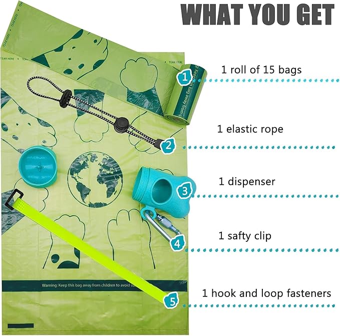 Bag Dispenser Dog Poop Bags Holder Dog Waste Bags Dispenser with Leak-Proof Green Poop Bags for Leash On The Go for Walking Dogs Outdoor(2 Holders 30 Bags,Mint Green)