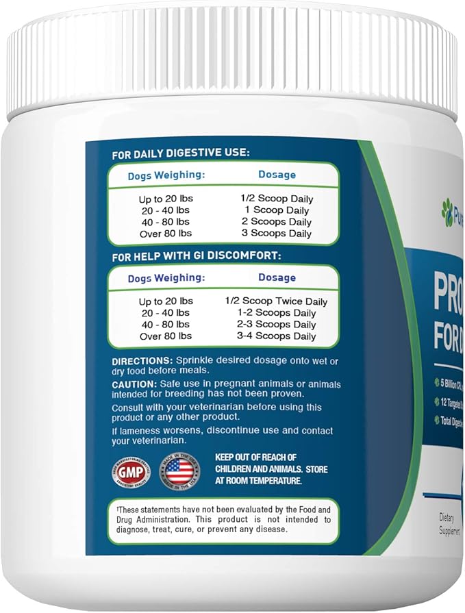 Dog Probiotics Dog Supplements - for Dog Diarrhea, Upset Stomachs, Yeast, Gas, Dog Allergy and Dog Immune System Support - Made in USA - 12 Targeted Strains 5 Billion CFU - 120 Scoops